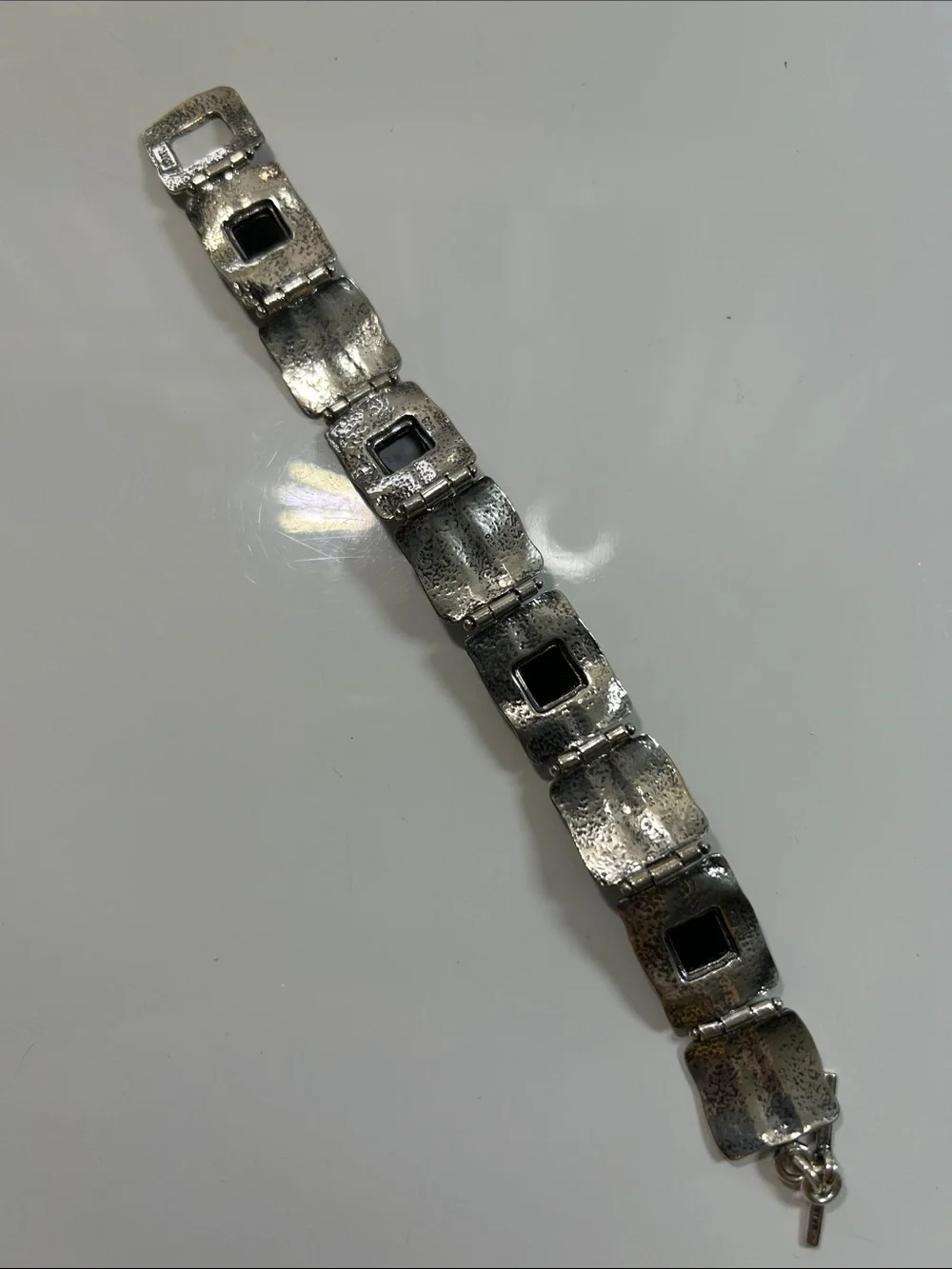 NWT Passage To Israel Hammered Panel Link Genuine Black Onyx Gemstone Bracelet